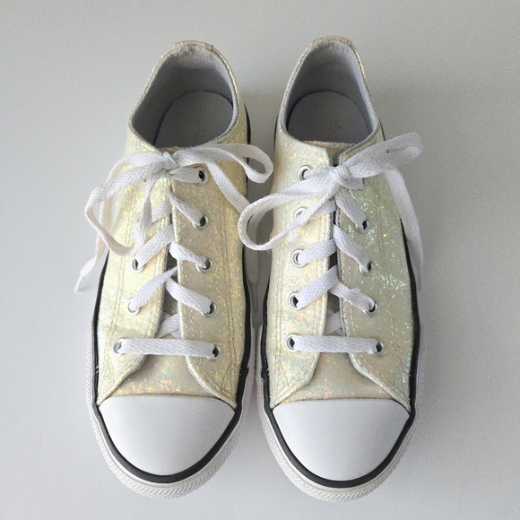 Converse All Star Ivory Iridescent Rainbow Glitter Sneakers- Children Girl's - Picture 4 of 8